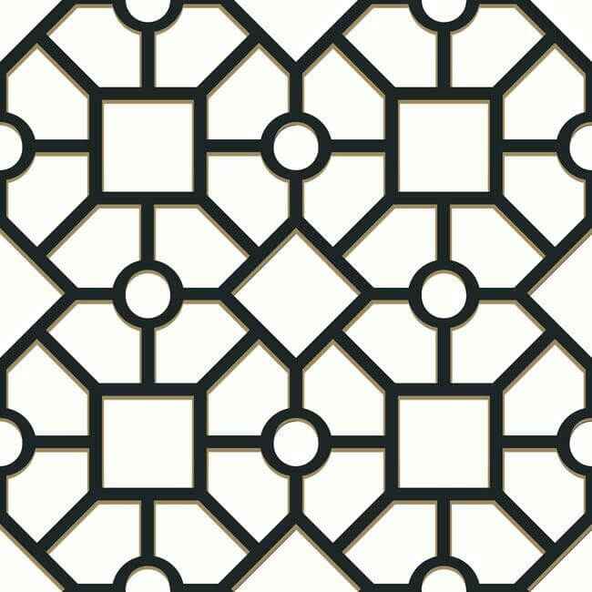 Hedgerow Trellis Black & Gold Peel & Stick Wallpaper - York Wallcoverings - PSW1028RL