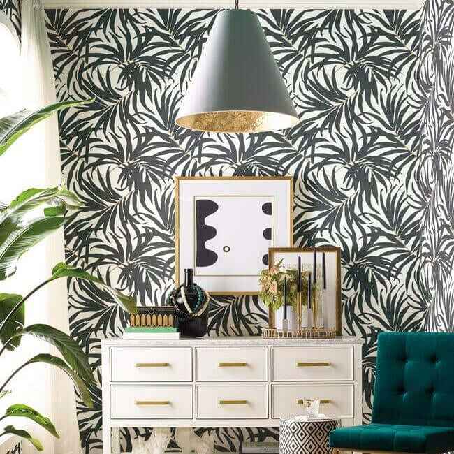 Bali Leaves Black Peel & Stick Wallpaper - York Wallcoverings - PSW1029RL - York Wallcoverings Wallpaper