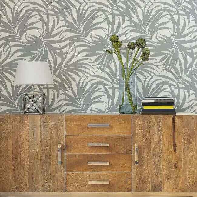 Bali Leaves Premium Peel Stick Wallpaper Grey Silver - York Wallcoverings - PSW1032RL - York Wallcoverings Wallpaper