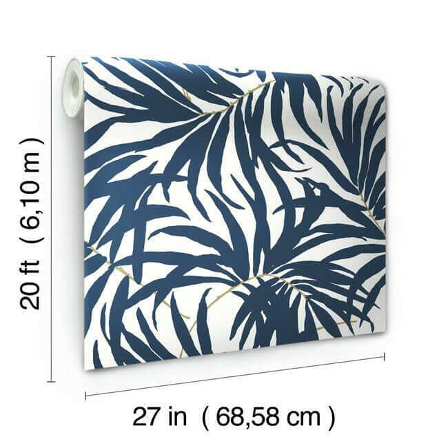 bali-leaves-blue-peel-stick-wallpaper-york-wallcoverings-psw1030rl - York Wallcoverings Wallpaper