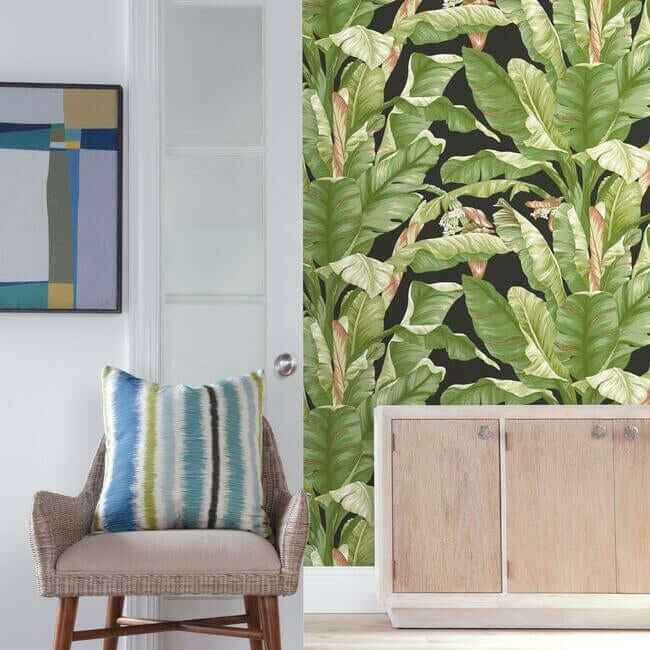 Banana Leaf Black & Green Peel & Stick Wallpaper - York Wallcoverings - PSW1035RL - York Wallcoverings Wallpaper