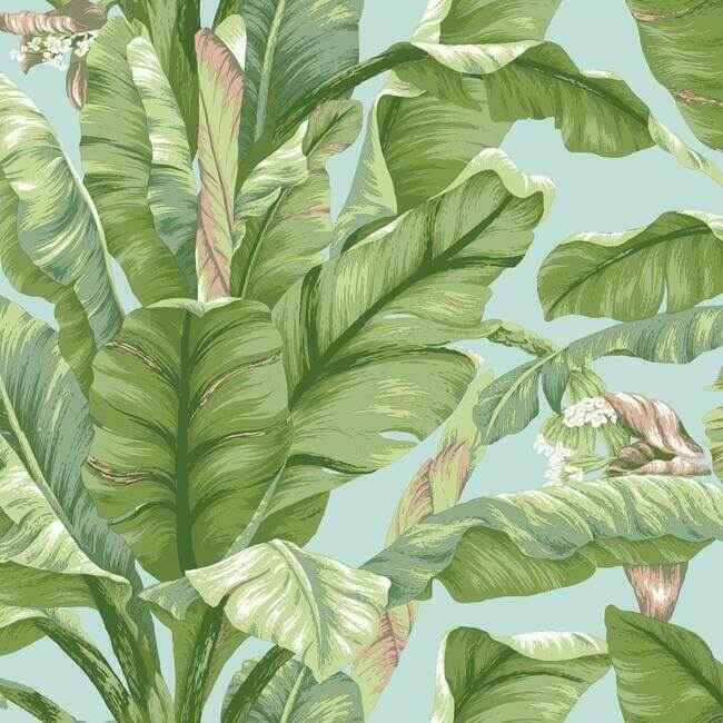 Banana Leaf Blue & Green Peel & Stick Wallpaper - York Wallcoverings - PSW1036RL