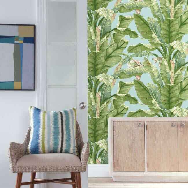 Banana Leaf Blue & Green Peel & Stick Wallpaper - York Wallcoverings - PSW1036RL - York Wallcoverings Wallpaper