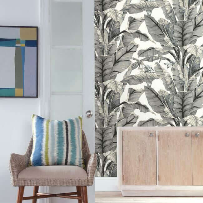 banana-leaf-premium-peel-stick-wallpaper-whiteblack-york-wallcoverings-psw1037rl - York Wallcoverings Wallpaper