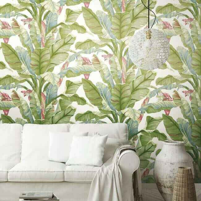 Banana Leaf White & Green Peel & Stick Wallpaper - York Wallcoverings - PSW1034RL - York Wallcoverings Wallpaper