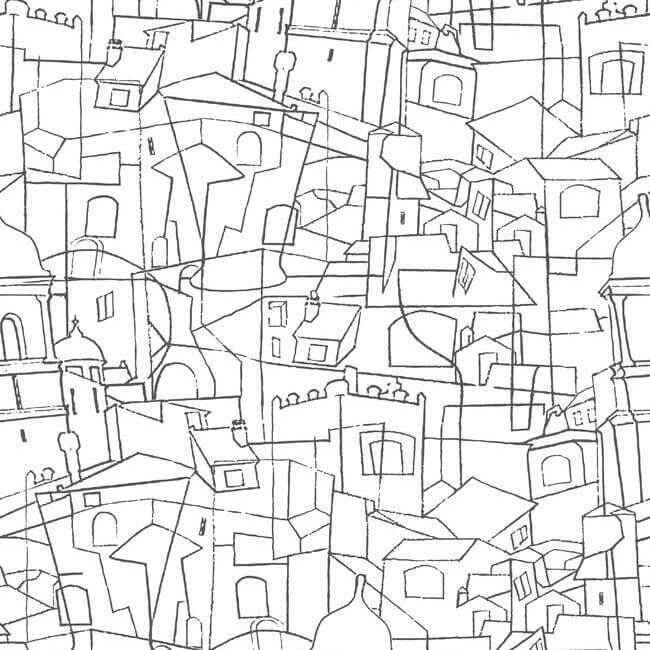 Cubist Cityscape Black Peel & Stick Wallpaper - York Wallcoverings - PSW1047RL