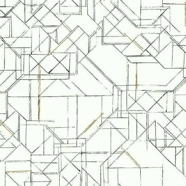 Prism Schematics Black & Gold Peel & Stick Wallpaper - York Wallcoverings - PSW1050RL