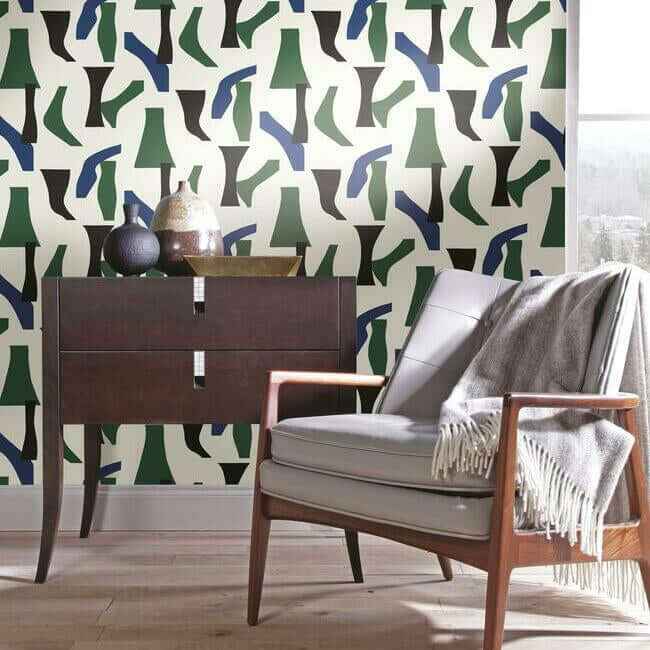 Modernist Green & Blue Peel & Stick Wallpaper - York Wallcoverings - PSW1057RL