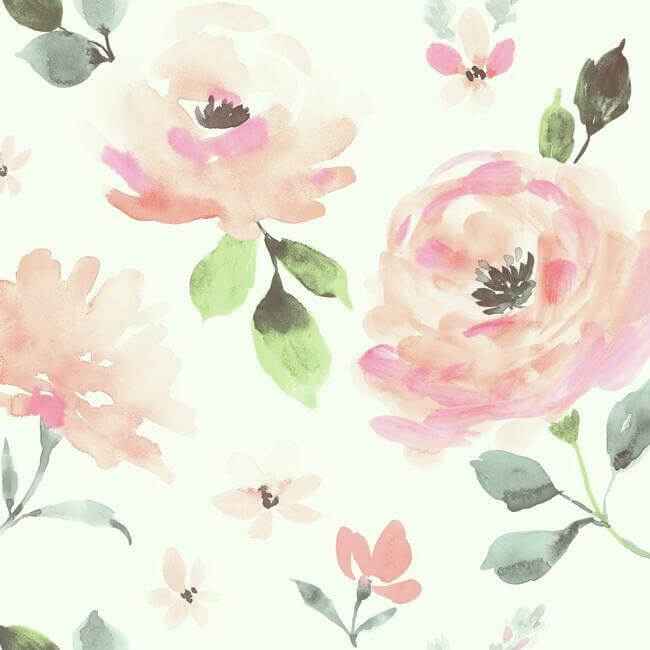 Watercolor Blooms Coral Peel & Stick Wallpaper - York Wallcoverings - PSW1073RL