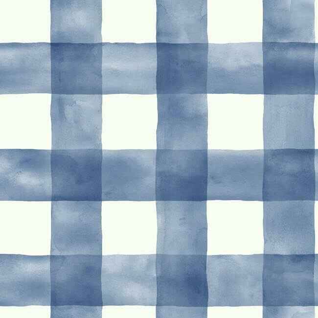 Checkmate Watercolor Plaid Blue Peel & Stick Wallpaper - York Wallcoverings - PSW1078RL