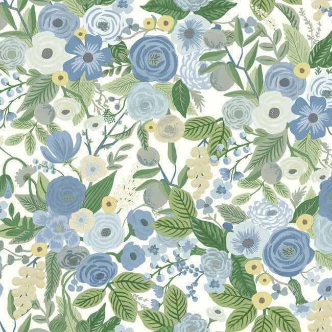 Garden Party Blue & Green Multi Peel & Stick Wallpaper - York Wallcoverings - PSW1484RL