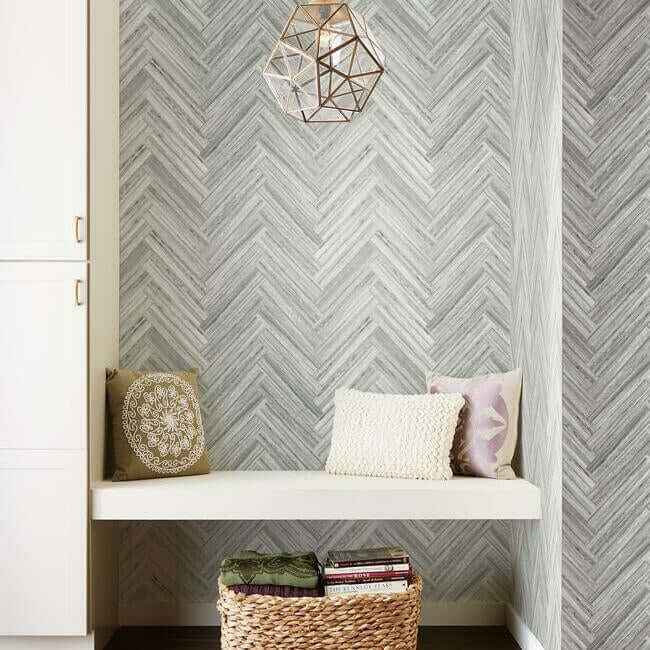 Hermosa Herringbone Grey Peel & Stick Wallpaper - York Wallcoverings - PSW1288RL - York Wallcoverings Wallpaper