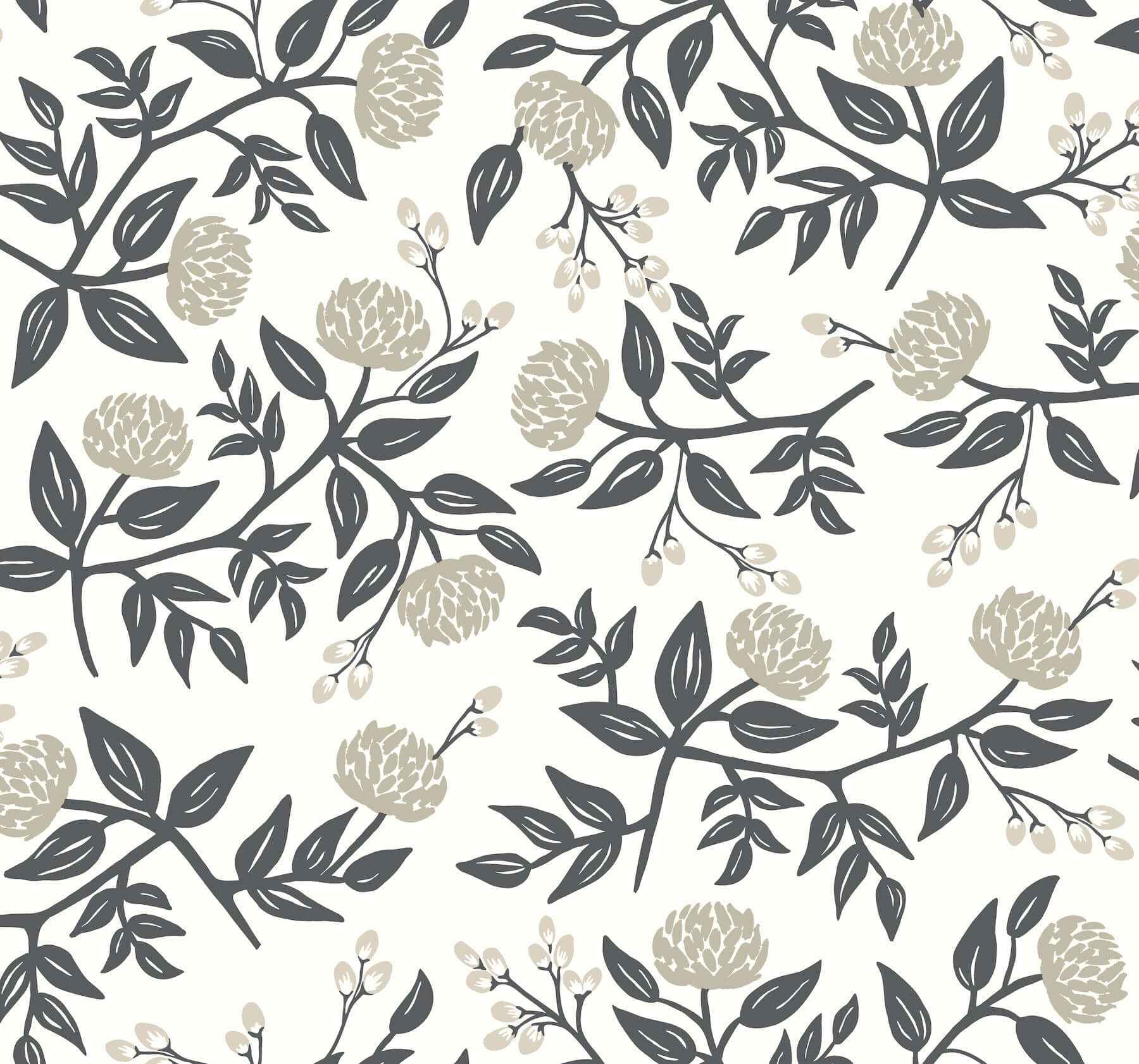 Peonies White & Black Wallpaper - York Wallcoverings - RI5150