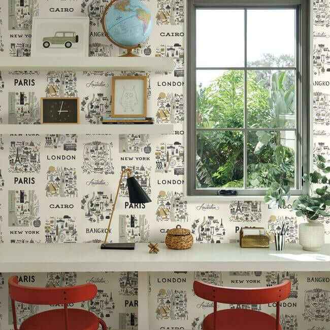 City Maps Grey & Gold Wallpaper - York Wallcoverings - RI5161 - York Wallcoverings Wallpaper