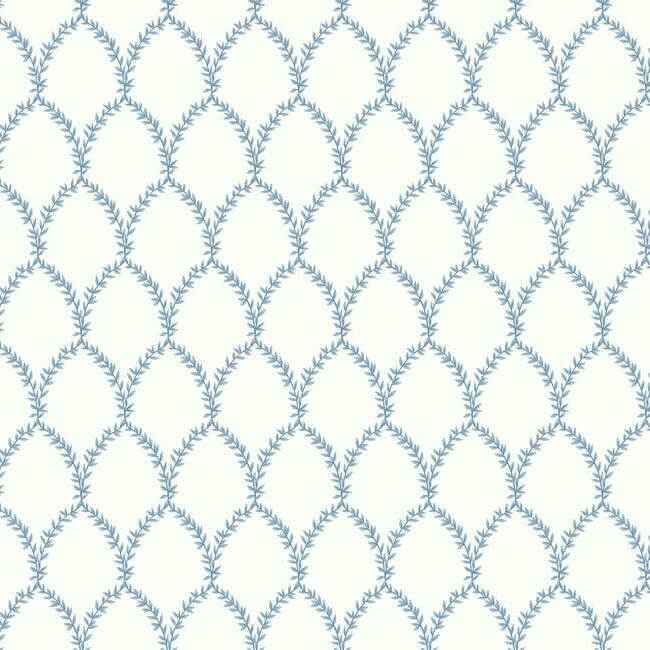 Laurel Blue & White Wallpaper - York Wallcoverings - RI5180