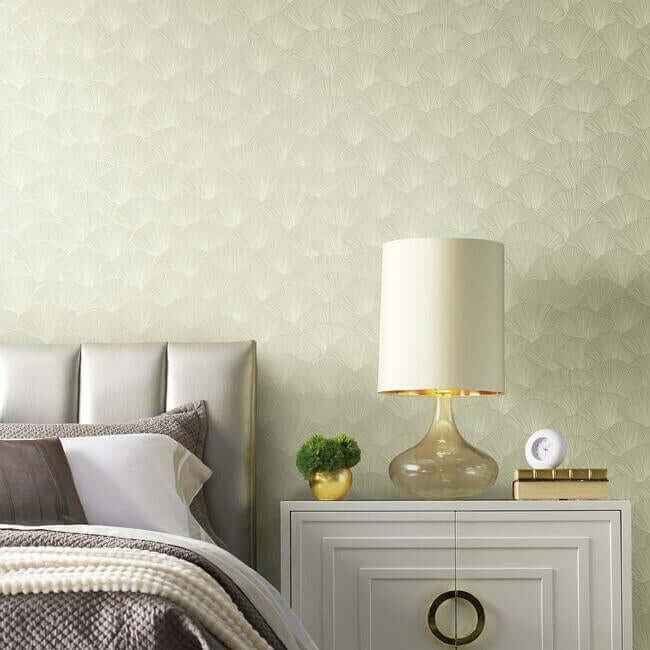 Luminous Ginkgo White & Cream Wallpaper - York Wallcoverings - CI2335 - York Wallcoverings Wallpaper
