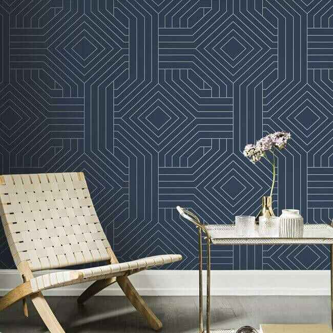 Diverging Diamonds Navy Wallpaper - York Wallcoverings - CI2375