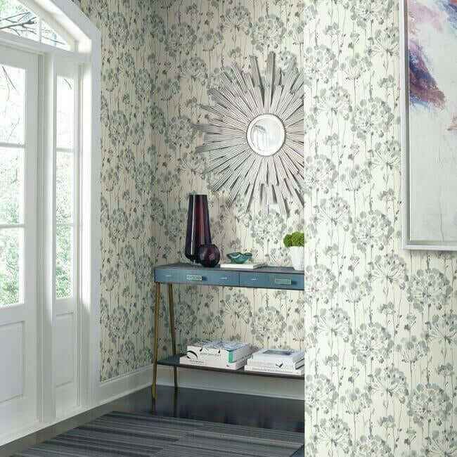 Flourish Blue & Grey Wallpaper - York Wallcoverings - CI2426 - York Wallcoverings Wallpaper