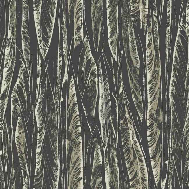 Native Leaves Black Wallpaper - York Wallcoverings - OG0580