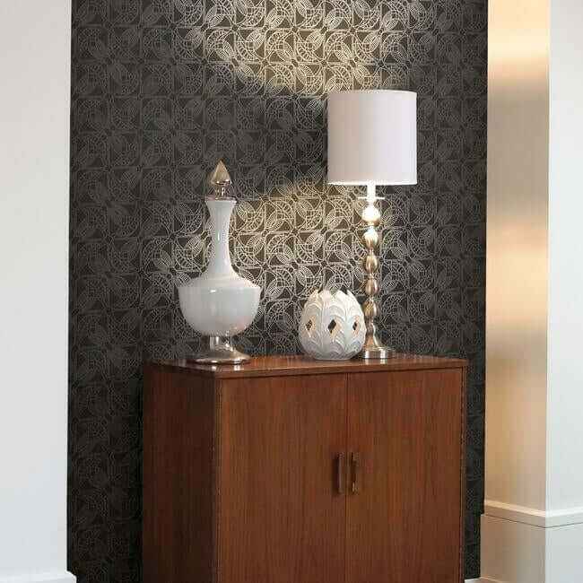 Cartouche Black & Silver Wallpaper - York Wallcoverings - NW3528 - York Wallcoverings Wallpaper