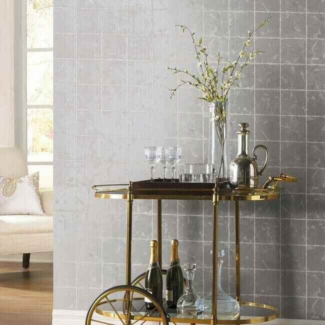 Metal Leaf Squares Silver Wallpaper - York Wallcoverings - KT2103 - York Wallcoverings Wallpaper
