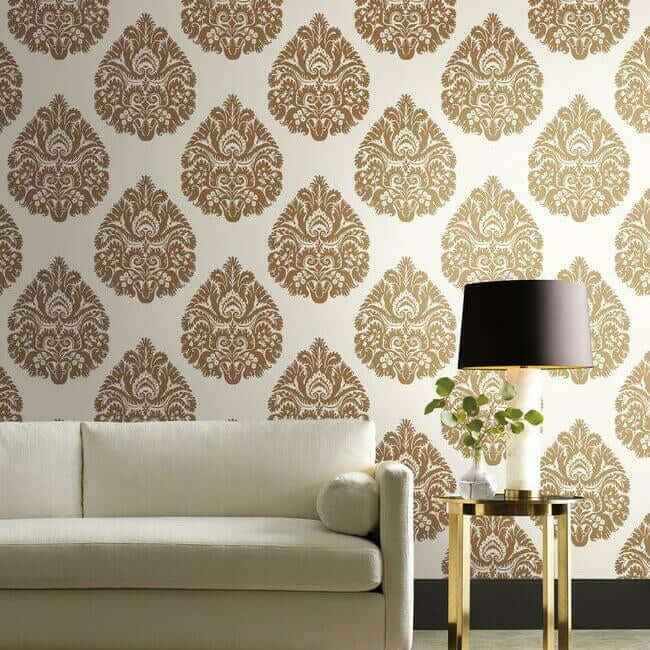 Teardrop Damask Gold Wallpaper - York Wallcoverings - KT2141