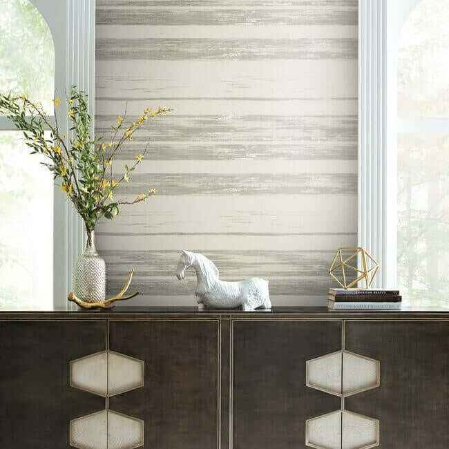 Horizontal Dry Brush White & Grey Wallpaper - York Wallcoverings - KT2155