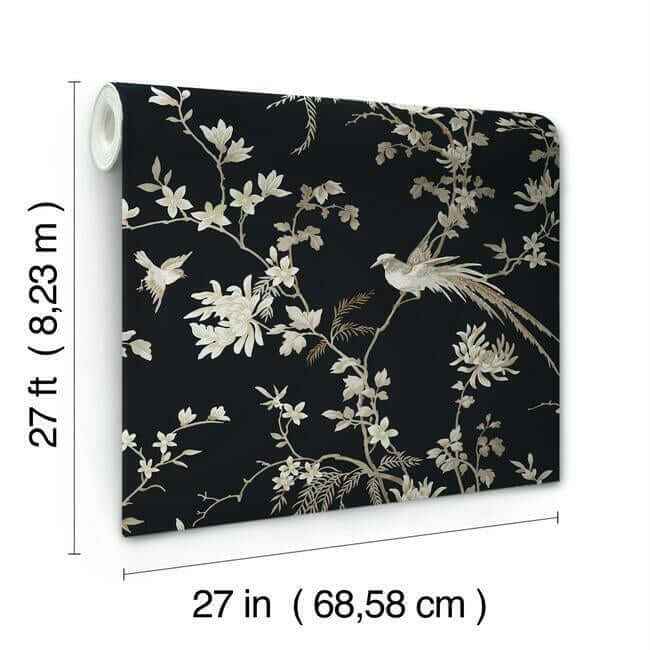 Bird & Blossom Chinoserie Black Wallpaper - York Wallcoverings - KT2173 - York Wallcoverings Wallpaper