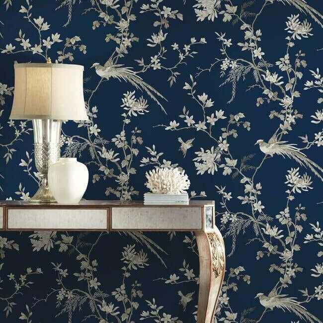 Bird & Blossom Chinoserie Blue Wallpaper - York Wallcoverings - KT2171 - York Wallcoverings Wallpaper