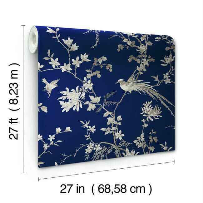 Bird & Blossom Chinoserie Blue Wallpaper - York Wallcoverings - KT2171 - York Wallcoverings Wallpaper