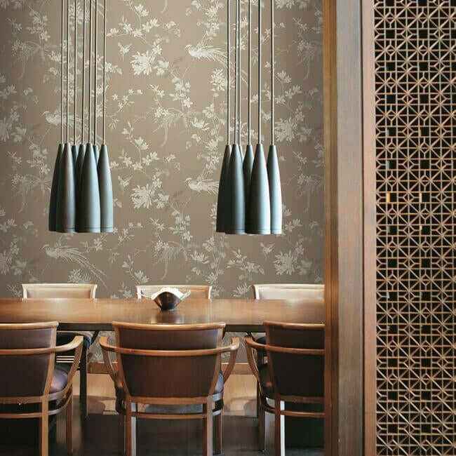 Bird & Blossom Chinoserie Brown Wallpaper - York Wallcoverings - KT2172 - York Wallcoverings Wallpaper