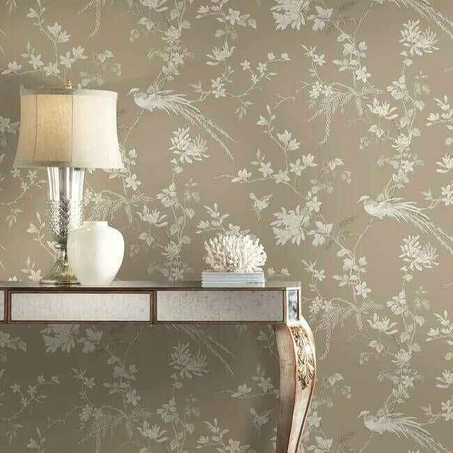 Bird & Blossom Chinoserie Brown Wallpaper - York Wallcoverings - KT2172 - York Wallcoverings Wallpaper