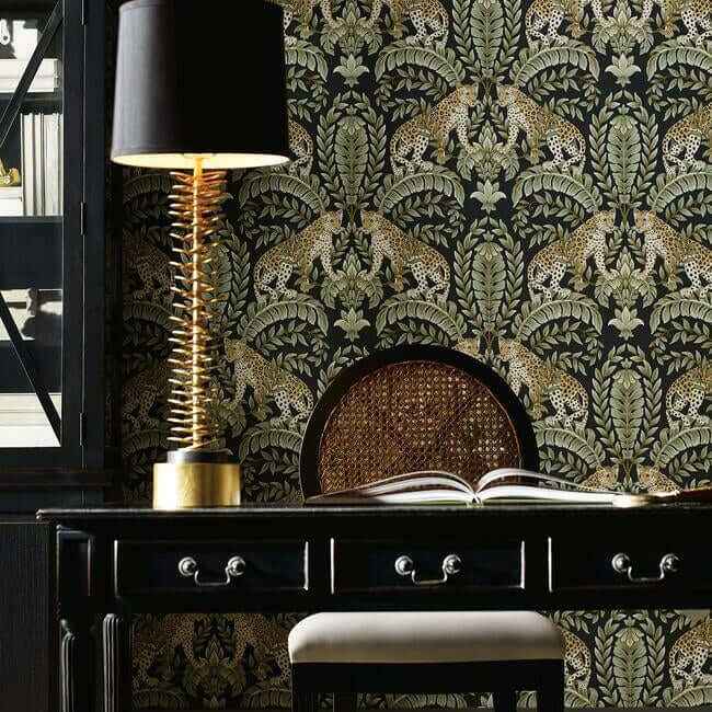 Jungle Leopard Black & Green Wallpaper - York Wallcoverings - KT2205 - York Wallcoverings Wallpaper
