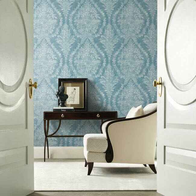 Charleston Damask Blue Wallpaper - York Wallcoverings - KT2213
