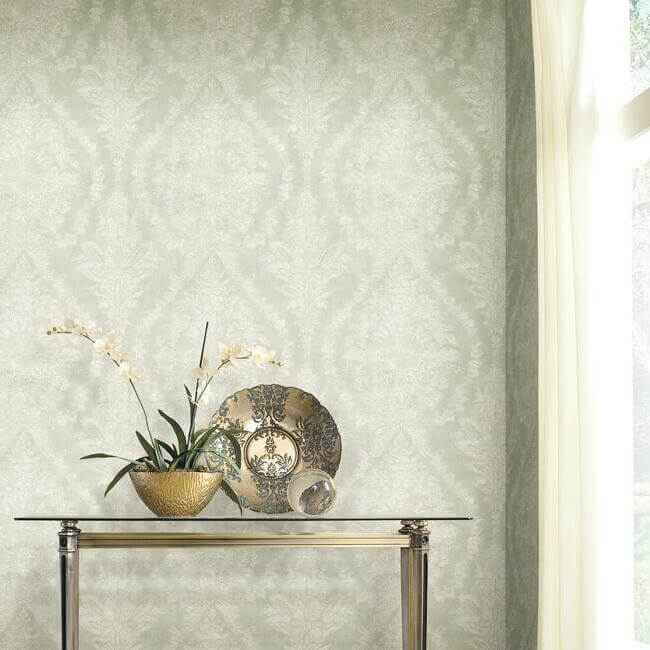 Charleston Damask Cream Wallpaper - York Wallcoverings - KT2214 - York Wallcoverings Wallpaper