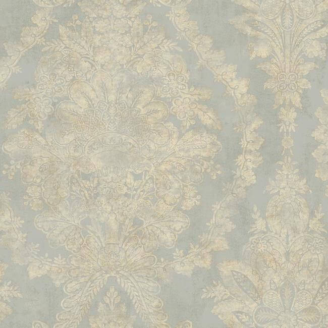 charleston-damask-silver-wallpaper-york-wallcoverings-pm9309 - York Wallcoverings Wallpaper