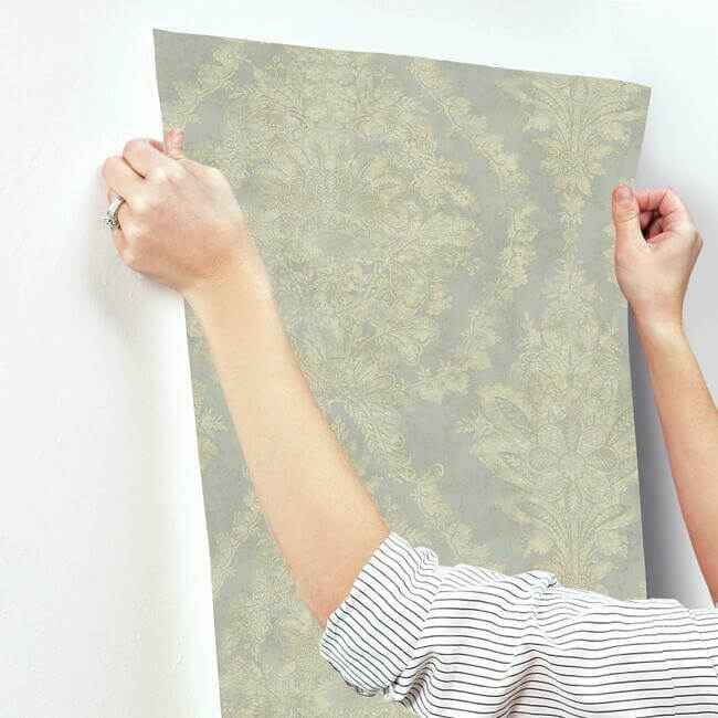 Charleston Damask Silver Wallpaper - York Wallcoverings - PM9309 - York Wallcoverings Wallpaper