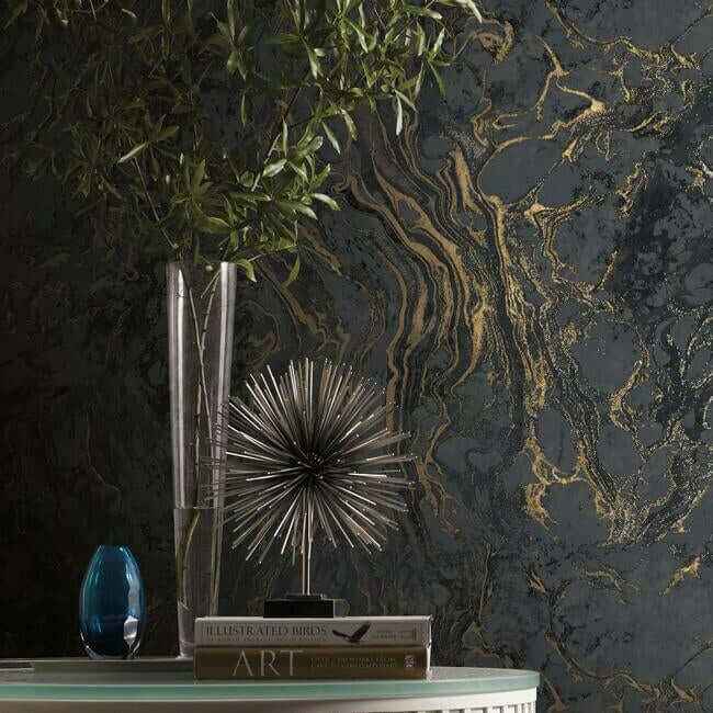 Polished Marble Black Wallpaper - York Wallcoverings - KT2224 - York Wallcoverings Wallpaper