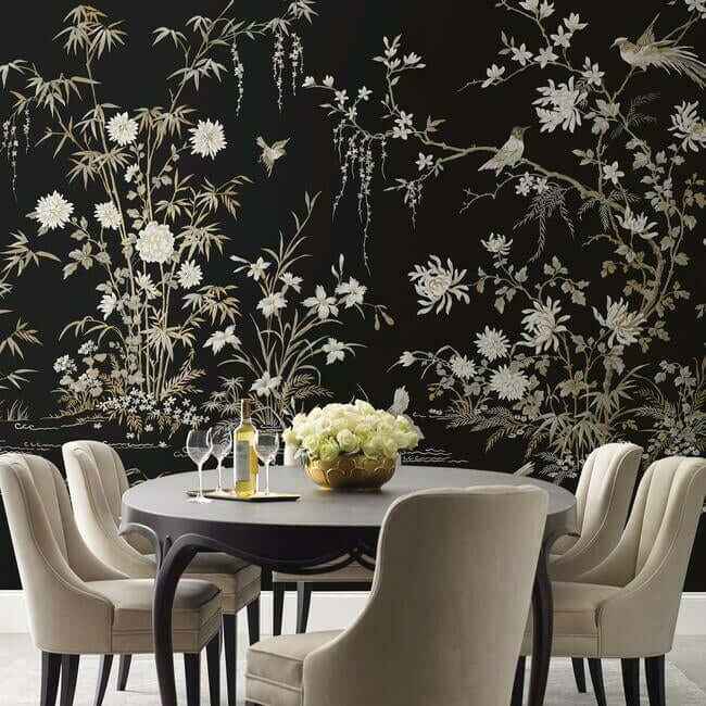 Flowering Vine Chino Black Wall Mural - York Wallcoverings - KT2264M - York Wallcoverings Wallpaper