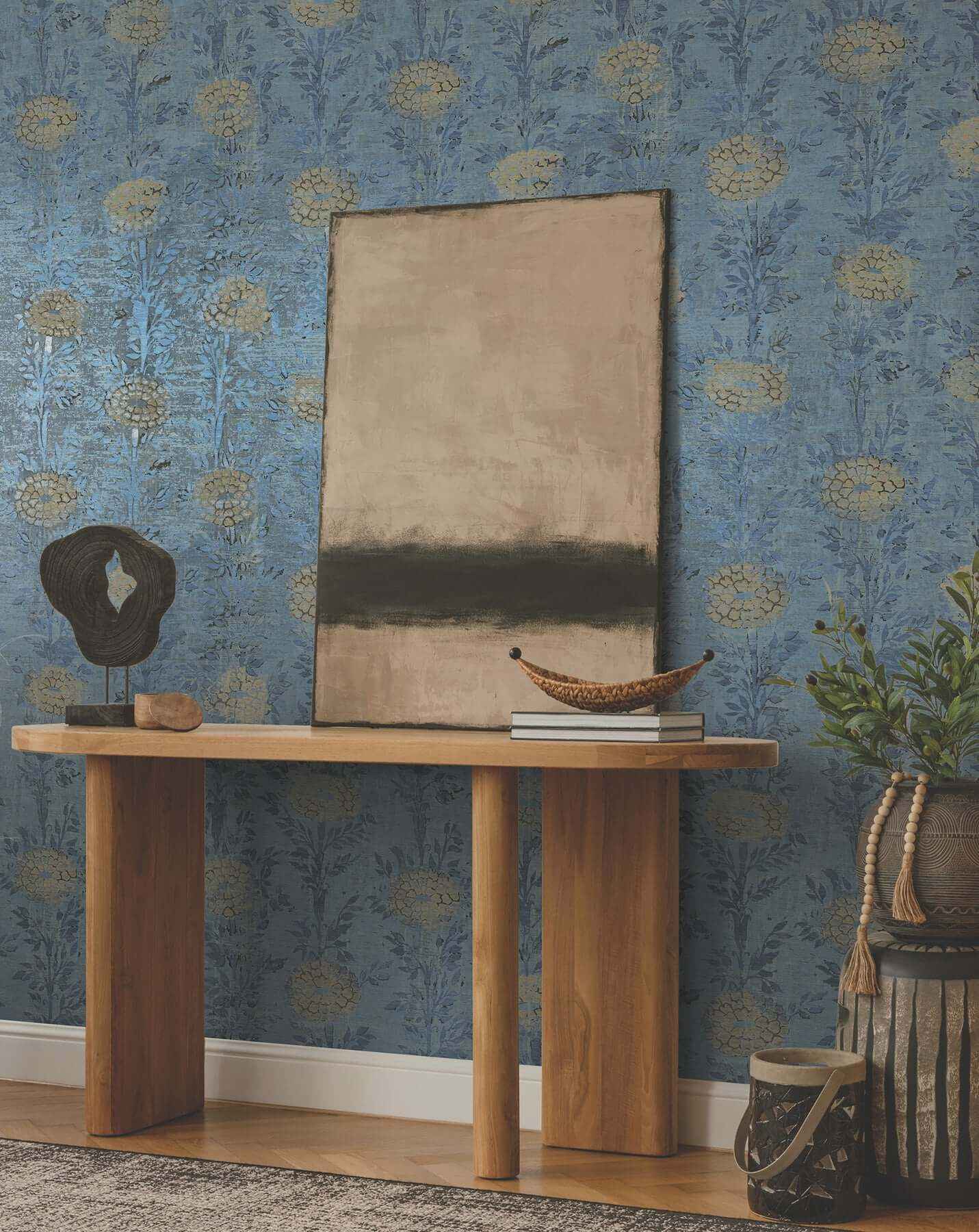 French Marigold Denim & Gold Wallpaper - York Wallcoverings - AF6520 - York Wallcoverings Wallpaper