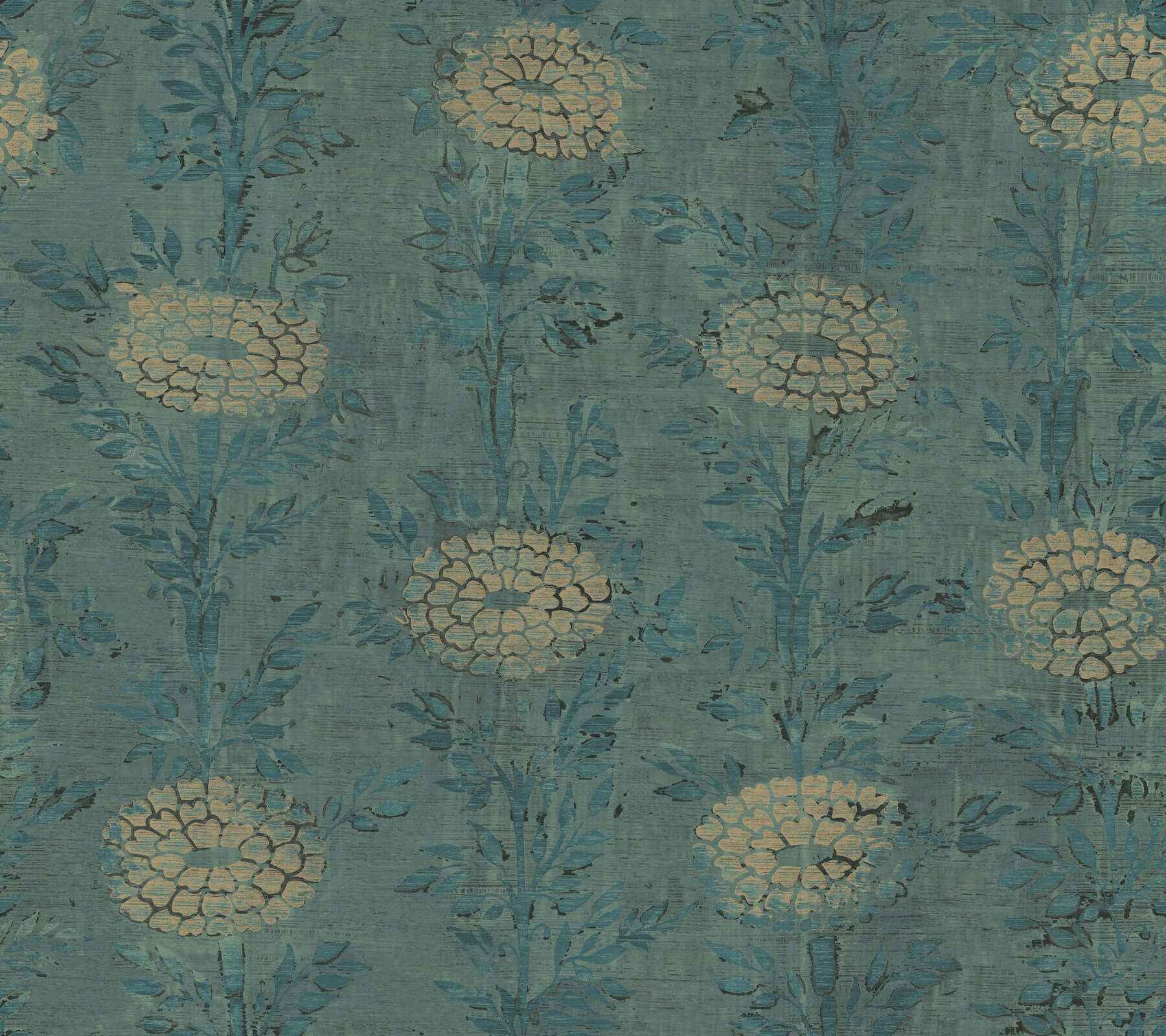 French Marigold Teal Green & Gold Wallpaper - York Wallcoverings - AF6519