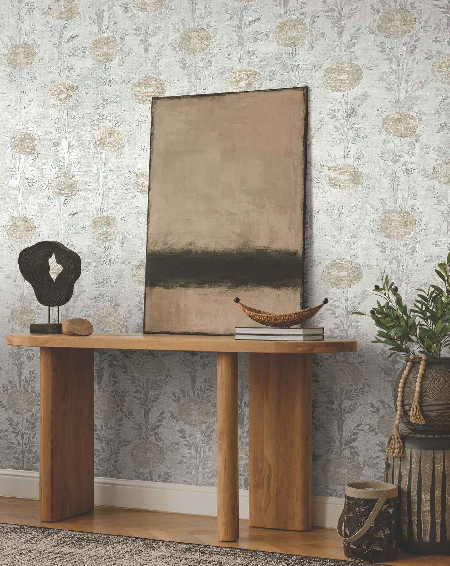 French Marigold White & Gold Wallpaper - York Wallcoverings - AF6516 - York Wallcoverings Wallpaper