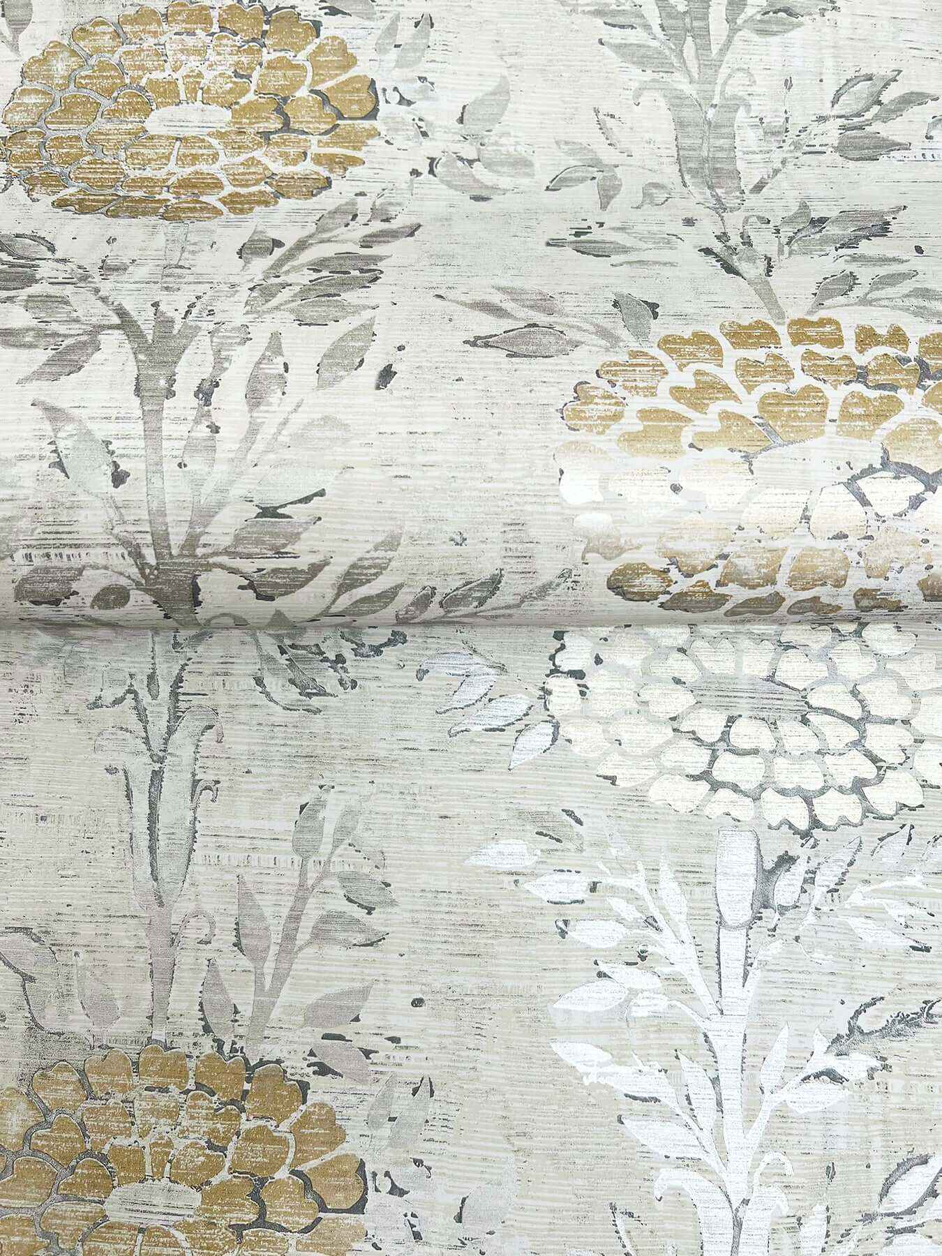 French Marigold White & Gold Wallpaper - York Wallcoverings - AF6516 - York Wallcoverings Wallpaper