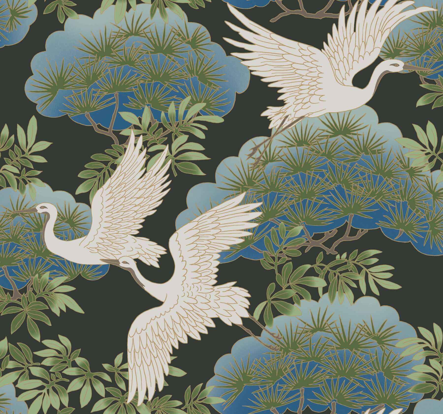 Sprig & Heron Black Wallpaper - York Wallcoverings - AF6593