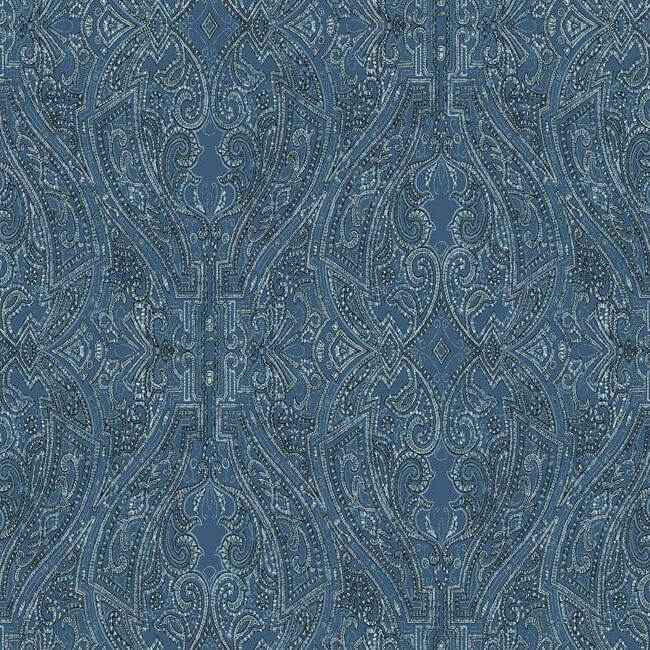 Ascot Damask Blue Wallpaper - York Wallcoverings - HO2132