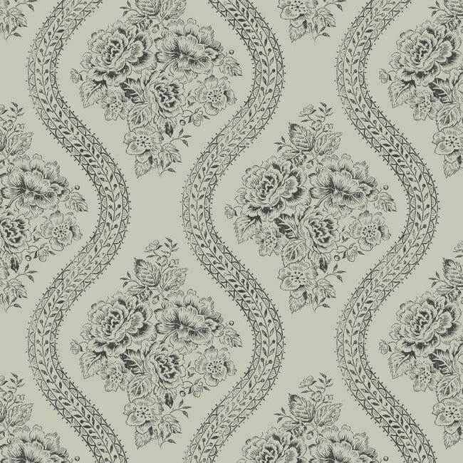 Coverlet Floral Black & Grey Wallpaper - York Wallcoverings - MH1599