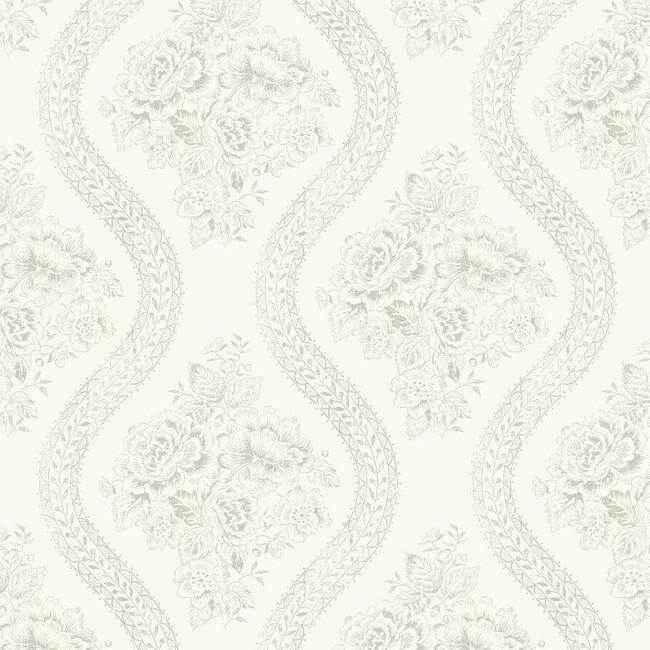 Coverlet Floral Grey & Off White Wallpaper - York Wallcoverings - MH1595