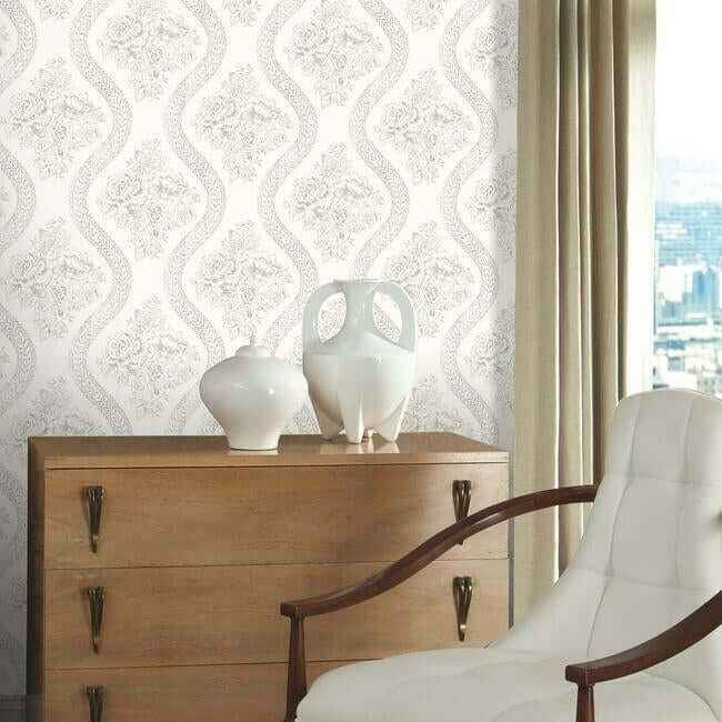 Coverlet Floral Grey & Off White Wallpaper - York Wallcoverings - MH1595 - York Wallcoverings Wallpaper