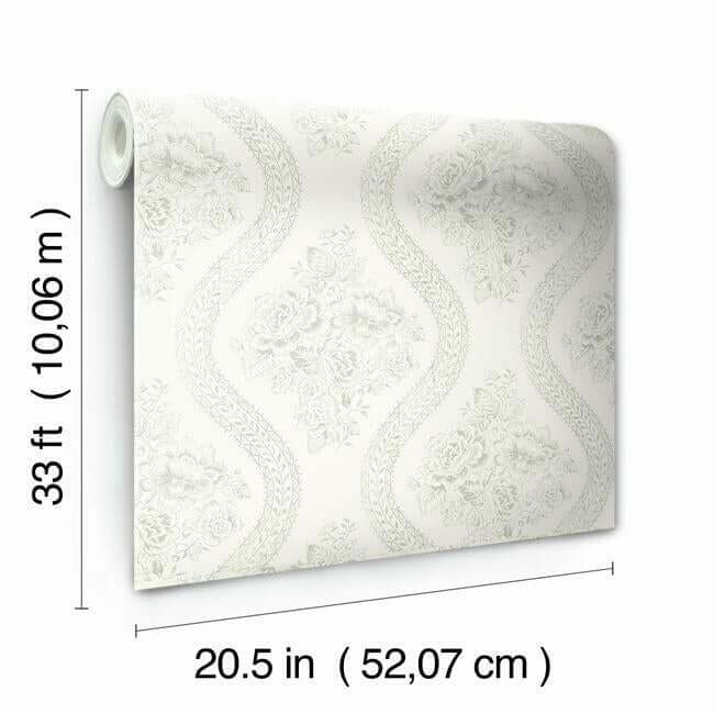 coverlet-floral-grey-off-white-wallpaper-york-wallcoverings-mh1595 - York Wallcoverings Wallpaper