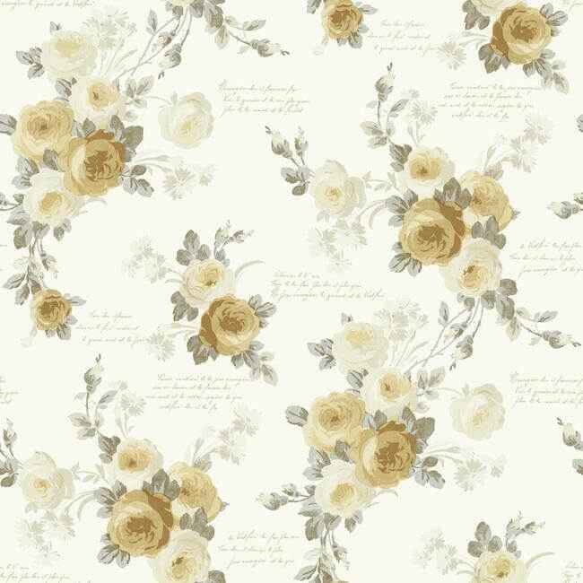 Heirloom Rose Yellow Wallpaper - York Wallcoverings - MH1527